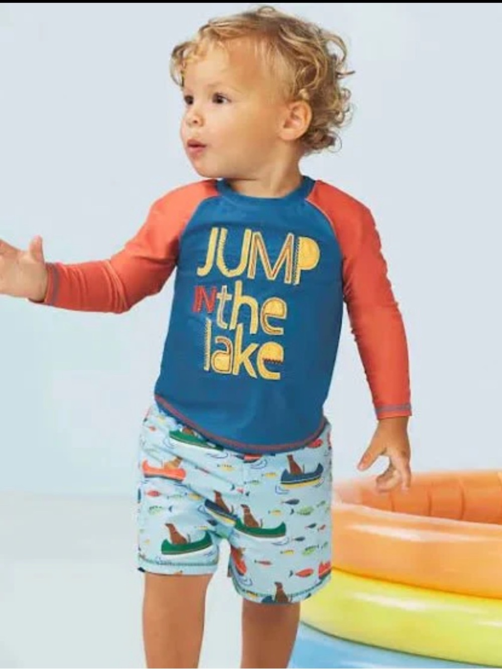NWT Mud Pie Jump In The Lake 2pc boys rash guard & swim trunks Size 2T/3T SKUB29